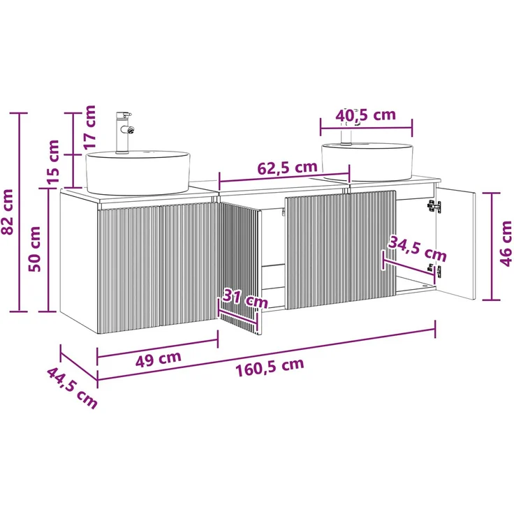 vidaXL Badezimmerschrank-Set 3 stk. Grau Sonoma 161,5 x 44,5 x 82 cm 3405673 – Bild 10
