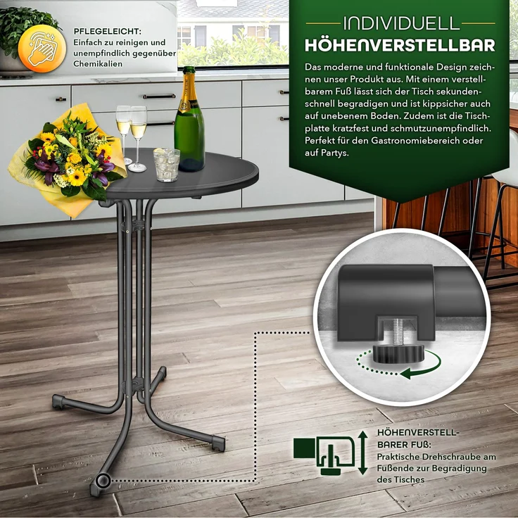 tillvex® Gastro Stehtisch klappbar Ø60cm anthrazit | Bistrotisch FERTIG MONTIERT | Klapptisch rund - wetterfester Partytisch | Gartentisch Indoor & Outdoor – Bild 4