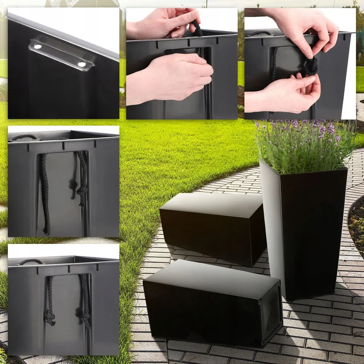 KADAX Blumentopf Blumentopf + Einsatz Garten Blumenständer hoch schwarz glänzend 68cm – Bild 6