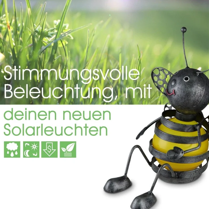 LED Solarlampe 3er Set Solarleuchte Gartenleuchte Metall Biene Außen Deko Kugel – Bild 2