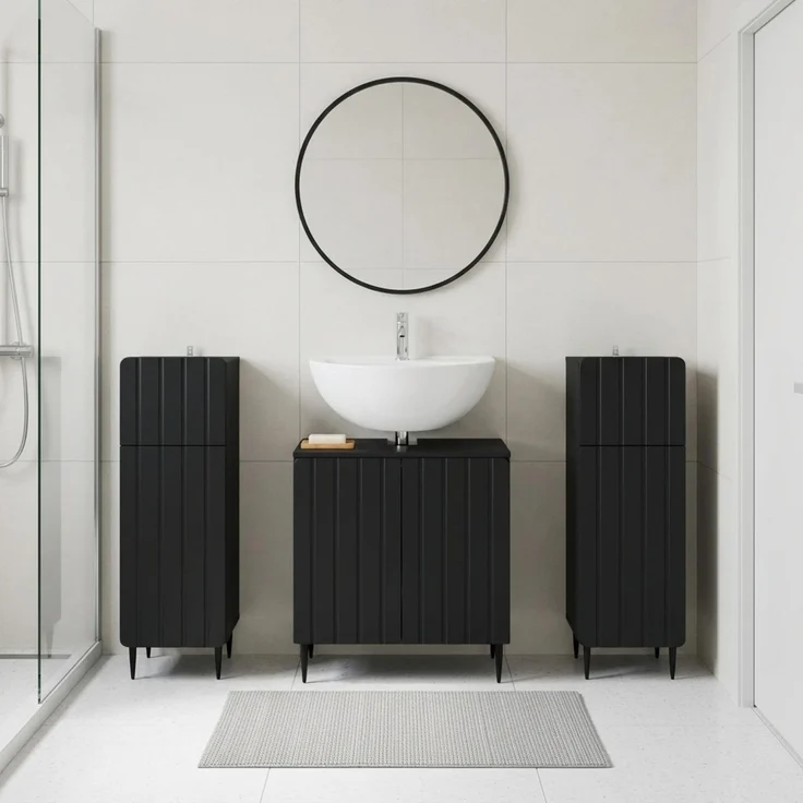 vidaXL 3-teiliges Badezimmer-Schranksystem ZWOLLE 3 stk. Schwarz 3418000 – Bild 1