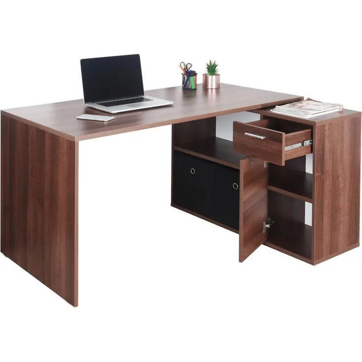Schreibtisch klein 136 x 101 x 75 cm Eiche braun – Bürotisch Eckschreibtisch RICOO WM083-OW