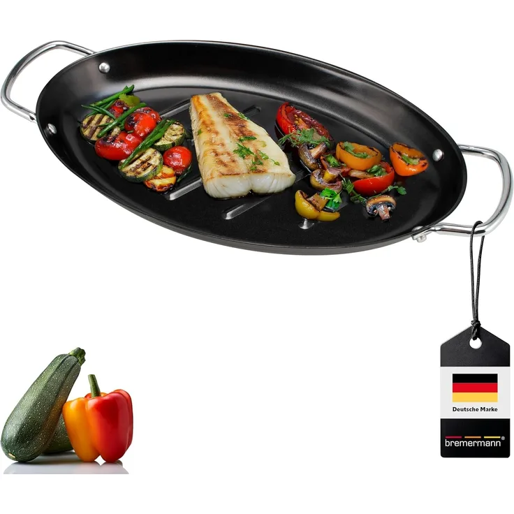 bremermann Grillplatte Fisch-Grillpfanne oval, Grillplatte antihaftbeschichtet (1-St)