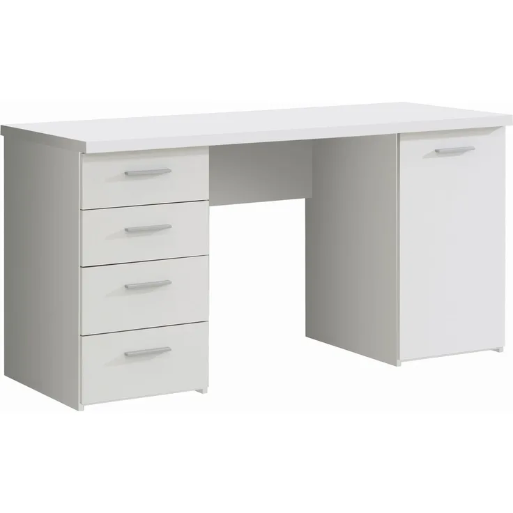 Schreibtisch >NET106< mit 4 Schubladen und Tür, in weiß - 145x76,3x60cm (BxHxT)