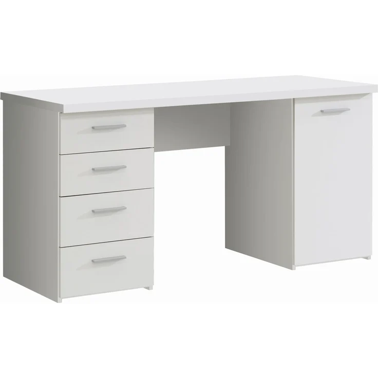Schreibtisch >NET106< mit 4 Schubladen und Tür, in weiß - 145x76,3x60cm (BxHxT) – Bild 1