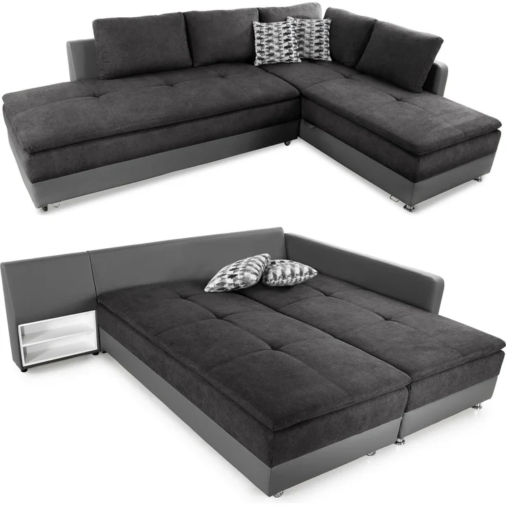 Ecksofa-Dauerschläfer Doppelbett Federkern Bettkasten Couch in Anthrazit Grau – Bild 1