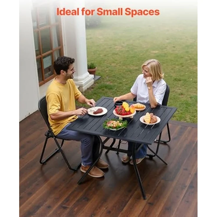 VEVOR Terrassentisch Gartentisch Balkontisch (94x94 cm) aus Kohlenstoffstahl quadratischer Esstisch für Outdoor Hof Terrasse Garten Veranda, wasserfest, mit Schirmloch, 68 kg Tragkraft Schwarz – Bild 2