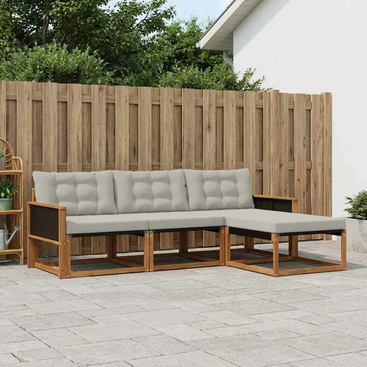 vidaXL Outdoor-Sofagarnitur 4 stk. 4-Sitzer Natur und Hellgrau 3381335 – Bild 1