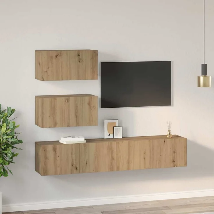 vidaXL TV-Schrankset Wandmontiert 4 pcs Artisan-Eiche Holzwerkstoff 3393395 – Bild 3