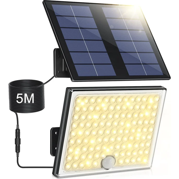 Solarlampen für Außen, Solarleuchte mit Bewegungsmelder,3000K Solar Strahler IP65 Wasserdichte Solar-Split Wandleuchte mit 5m Kabel für Garage, Garten, Hof, Stufen, Haustüren, Rasen-1 Stück Warmweiß