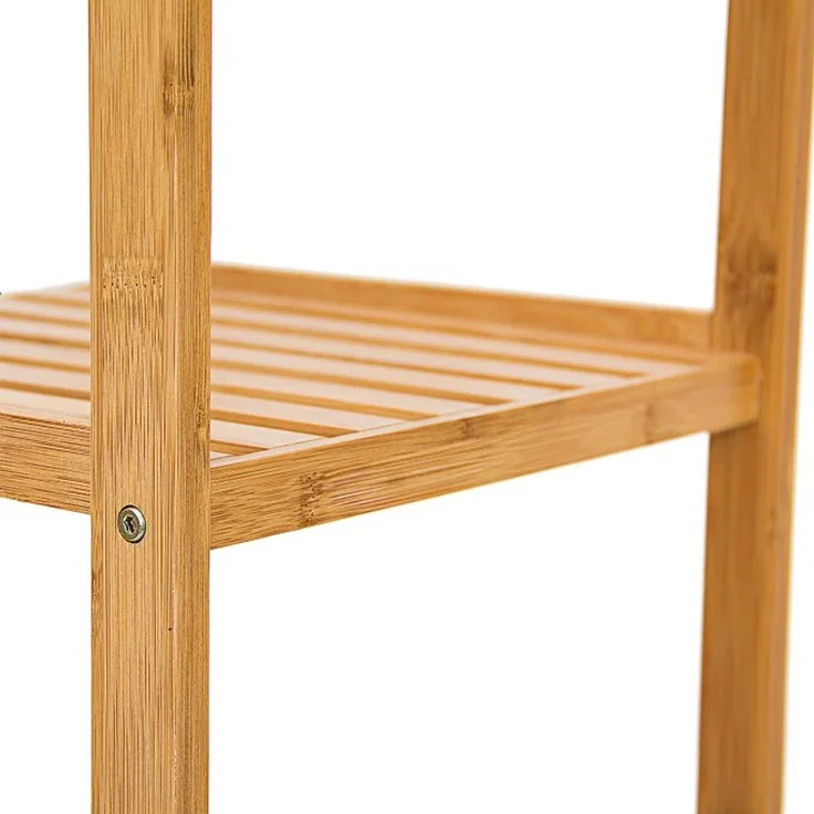 Relaxdays Badregal mit 4 Ablagen, Bambus natur, 34 x 33 x 110 cm – Bild 7