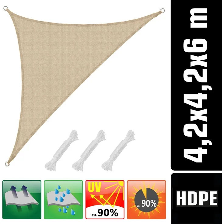4,2x4,2x6m UV Sonnensegel Sonnenschutz Atmungsaktiv Ivory