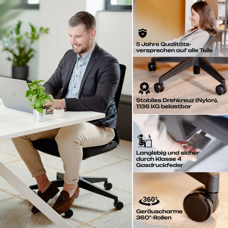 VALKENSTOL M2 Essential - Bürostuhl Ergonomisch Testsieger - 5 Jahre Garantie - Schreibtischstuhl ohne Armlehnen ohne Kopfstütze - Computerstuhl – Bild 8