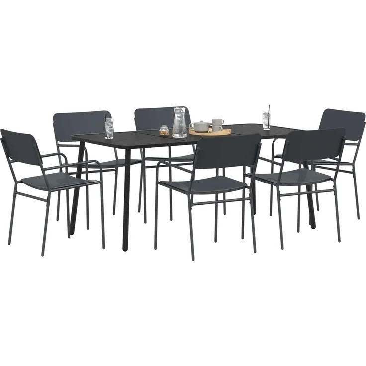 vidaXL Essgruppe 7 stk. Anthrazit 165 x 80 x 72 cm Stahl 3422856 – Bild 3
