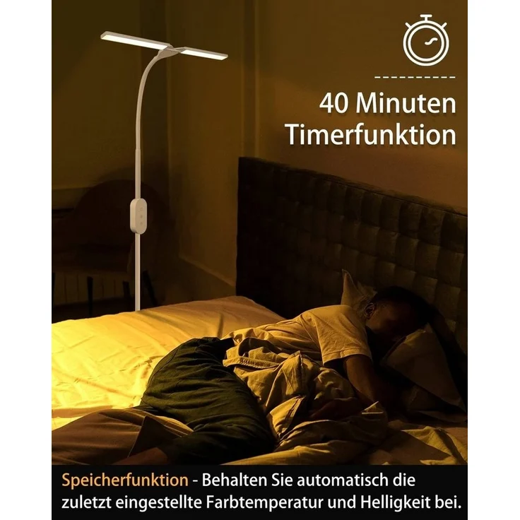 Nettlife LED Stehlampe Schwarz Dimmbar Wohnzimmer LED Stehleuchte 360° verstellbare Hals, Speicherfunktion und Timer,flimmerfrei und blendfrei, Memory Funktion, LED fest integriert, Dimmschalter, Geeignet für Wohnzimmer, Schlafzimmer, Arbeitszimmer, Büro – Bild 2