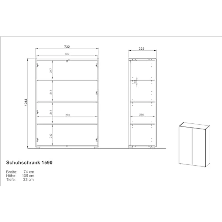 Germania Schuhschrank 1590-605 GW-Alviano, in Kaschmir/Navarra-Eiche-Nb, mit Platz für bis zu 12 Paar Schuhe, 74 x 105 x 33 cm (BxHxT) – Bild 4