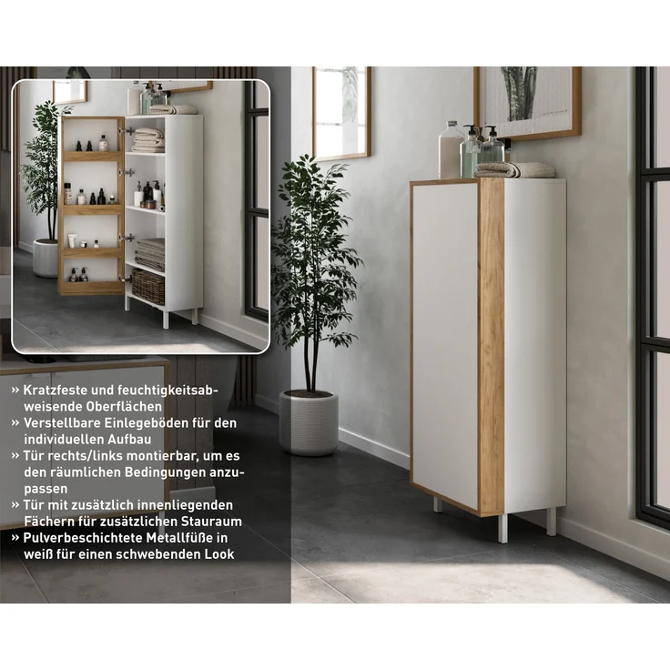 Germania Mediumschrank 5001-513 GW-Topeka, in Weiß/Eiche, Tür rechts/links montierbar, 39 x 120 x 35 cm (BxHxT) – Bild 6
