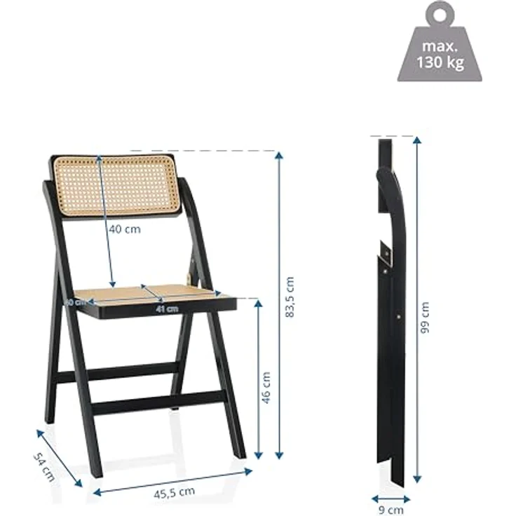 hjh LIVING Klappstuhl aus Bambus mit Wiener Geflecht TUDELA Bamboo Holzklappstuhl, Klappbarer Stuhl, 130kg belastbar, 360° drehbarer Rückenlehne, Schwarz/Braun – Bild 4