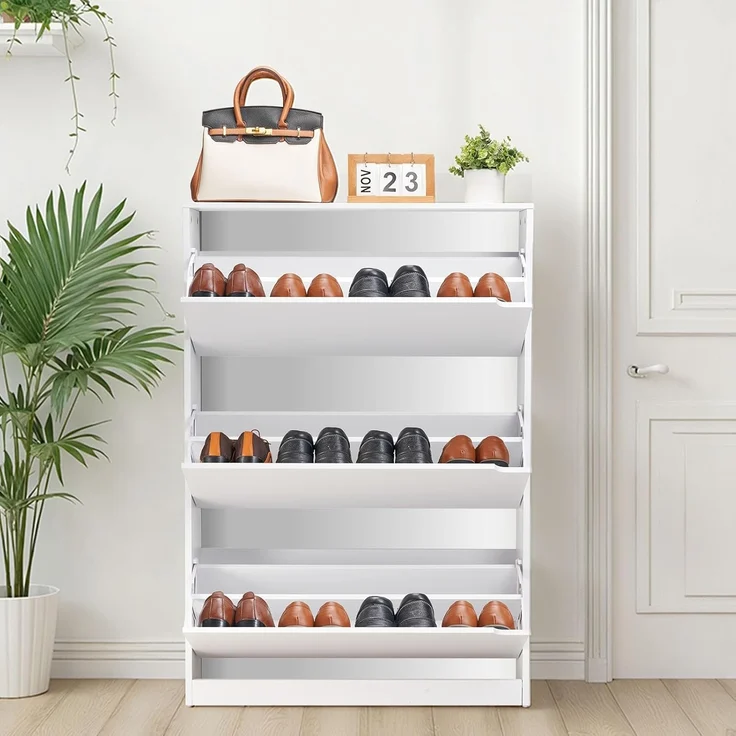 VEVOR Schuhschrank mit 3 Klappen, platzsparender Schuhkipper, freistehender Schuhregal-Organizer für den Eingang Flur Wohnzimmer Veranda, modernes Schuhregal 800 x 220 x 1165 mm Weiß – Bild 2
