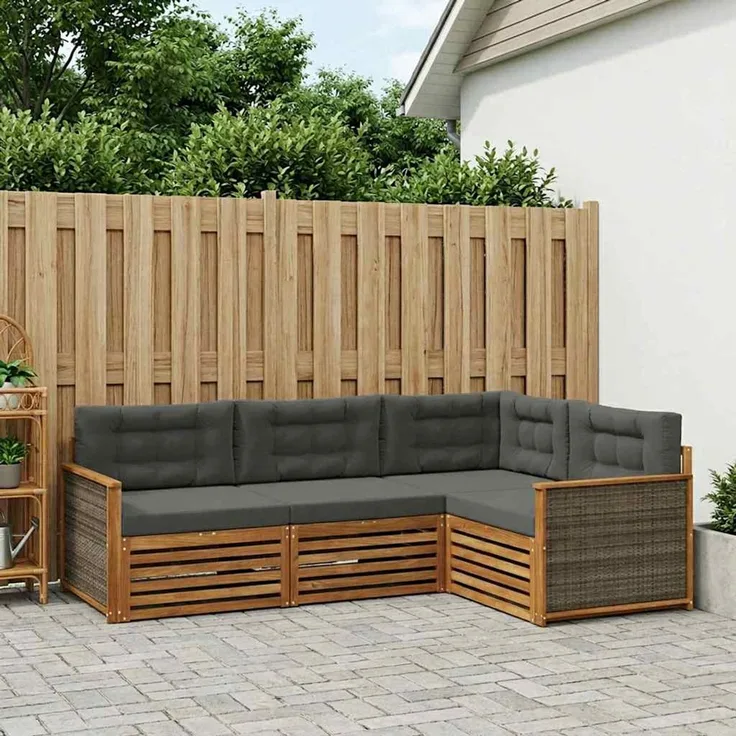 vidaXL Outdoor-Sofagarnitur 4 stk. 4-Sitzer Natur und Anthrazit 3383290