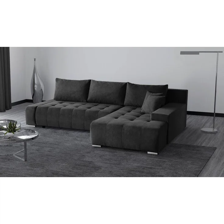 Beautysofa Ecksofa Draco L, Grau, Dunkelgrau, inkl. Wellenfedern Ecke mit Einfügung, mit Schlaffunktion