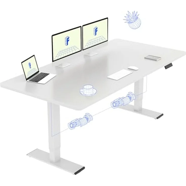 FLEXISPOT Höhenverstellbarer Schreibtisch Basic Plus 160x70 cm-Tischgestell höhenverstellbar elektrisch mit 2 MOTOREN,Memory-Handsteuerung-Sitz-Stehpult (Weiß) – Bild 1