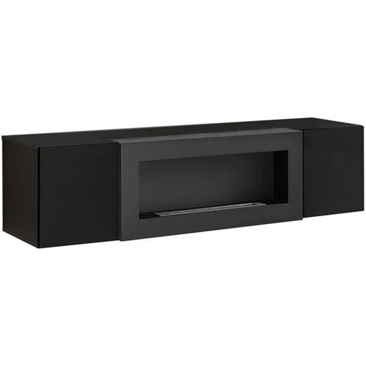 ASM-Moebel TV-Wand, mit Bio-Ethanol Kamin und Hochglanz Fronten FLY SBK, Push-Click System, 40 x 160 x 40 cm – Bild 1