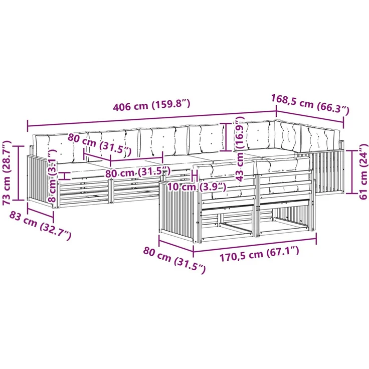 vidaXL Outdoor-Sofagarnitur 8 stk. 8-Sitzer Weiß und Creme Polyester 3390680 – Bild 10