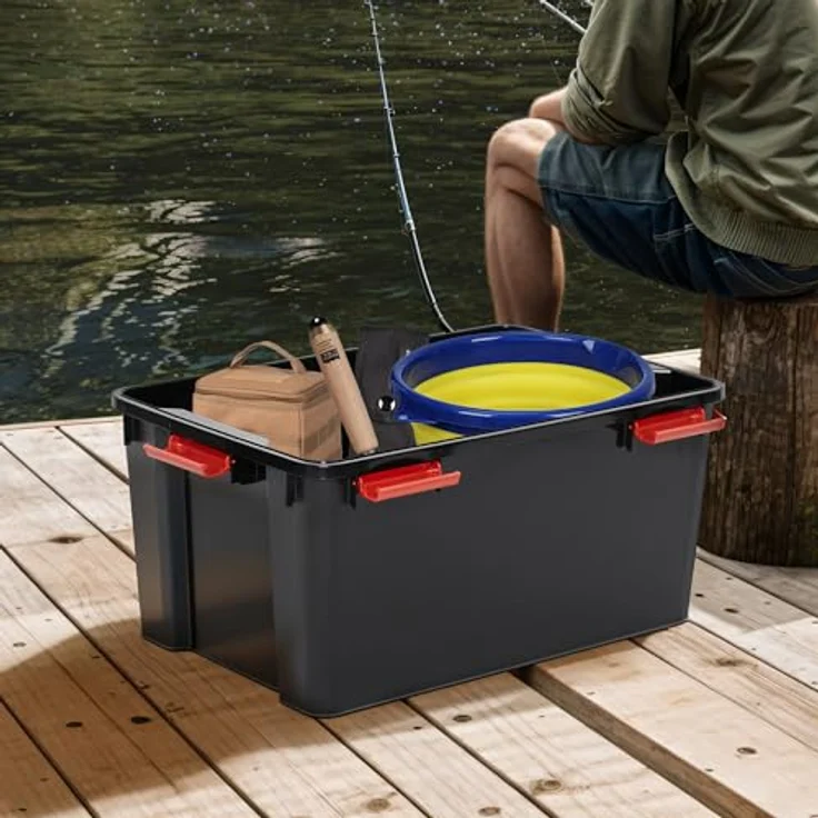 Iris Ohyama Luftdichte Kunststoff-Aufbewahrungsboxen mit Deckel, 50L, 4er-Set, Schwarz, Hermetischer wasserdichter Verschluss, Robuste Schnappverschlüsse, Stapelbar, Staubschutz, BPA-frei, AT-L – Bild 4