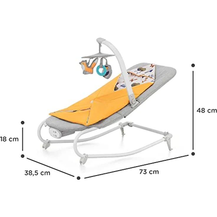 KinderKraft Felio 2 Babywippe, Wippe und Schaukel mit 8 Melodien, beruhigenden Vibrationen und Moskitonetz, Forest Yellow – Bild 3