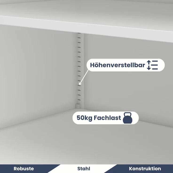 Aktenschrank abschließbar KADO - 5 Ebenen verstellbar, Flügeltüren | Metallschrank Werkstatt Mehrzweckschrank Büroschrank aus Stahl Werkzeugschrank, 185 x 115 x 60 cm Weiß – Bild 4