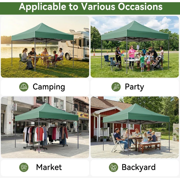 Aoxun Faltpavillon 3x3m Wasserdicht Stabil, Pop Up Pavillon mit Handtasche, UV-Schutz 50+ Gartenzelt Inkl. Rolltasche, Sandbags, Partyzelt Fuer Camping, Strand, Hochzeit und Outdoor Shelter, Grün – Bild 7