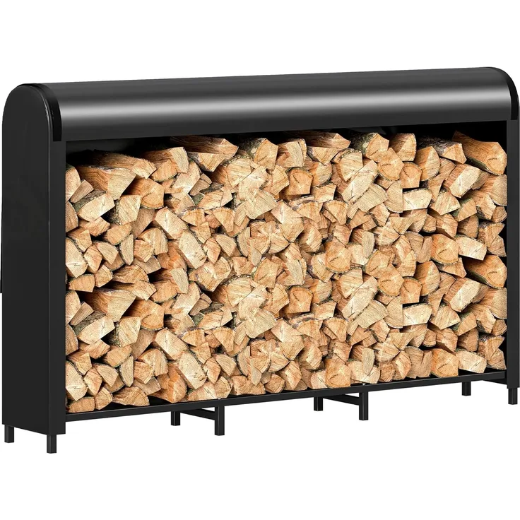 Outsunny Kaminholzregal 300 kg Kapazität, Feuerholzregal, BxTxH:199x30x121 cm, (Kaminholzständer, 1-St, geometrische Brennholzregal), für Outdoor, Schwarz