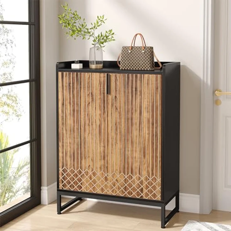 LITTLE TREE Shoe Cabinet for Entryway, 5-Tier Shoe Cabinets with Doors, Industrial Shoe Storage Cabinet, 25 Pairs Wooden Shoe Cabinets for Living Room, Bedroom, Hallway, Black and Brown – Bild 7