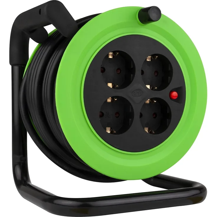 REV Kabeltrommel Innen Mini 15m H05VV-F 3G1,5mm², schwarz grün