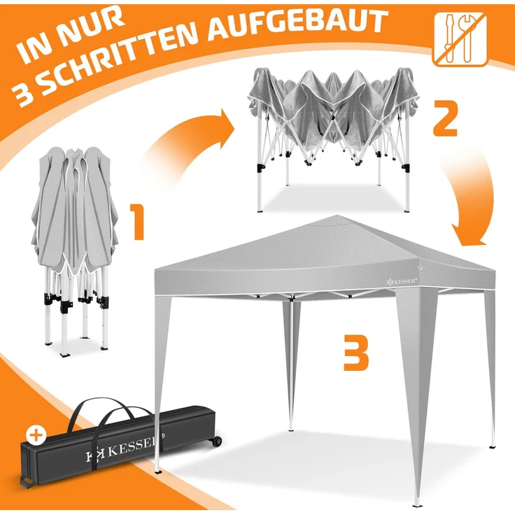 KESSER® Faltpavillon mit Tasche, ohne Beleuchtung, wasserdicht und UV-Schutz 50+, Metall / Polyester grau, 300x300 cm – Bild 4