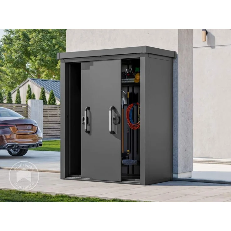 GFP Primeyard Geräteschrank Metall 150x78x191 cm Gartenschrank Schiebetür anthrazit inkl. Fußboden – Bild 1
