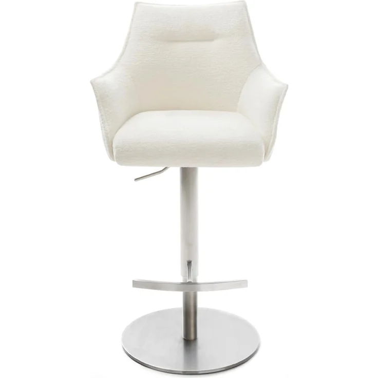 Barstuhl Alja-Flex Bouclé Soft Beige Drehfuß höhenverstellbar Edelstahl Silberfarben Taschenfederkern – Bild 3