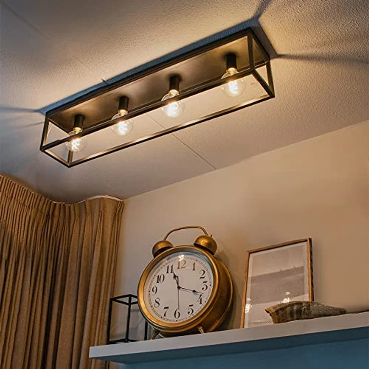 Qazqa Cage Deckenleuchte, 4-flammig, Rechteckig, Schwarz, 99.5cm, dimmbar, geeignet für Küche, Schlafzimmer und Wohnzimmer – Bild 2