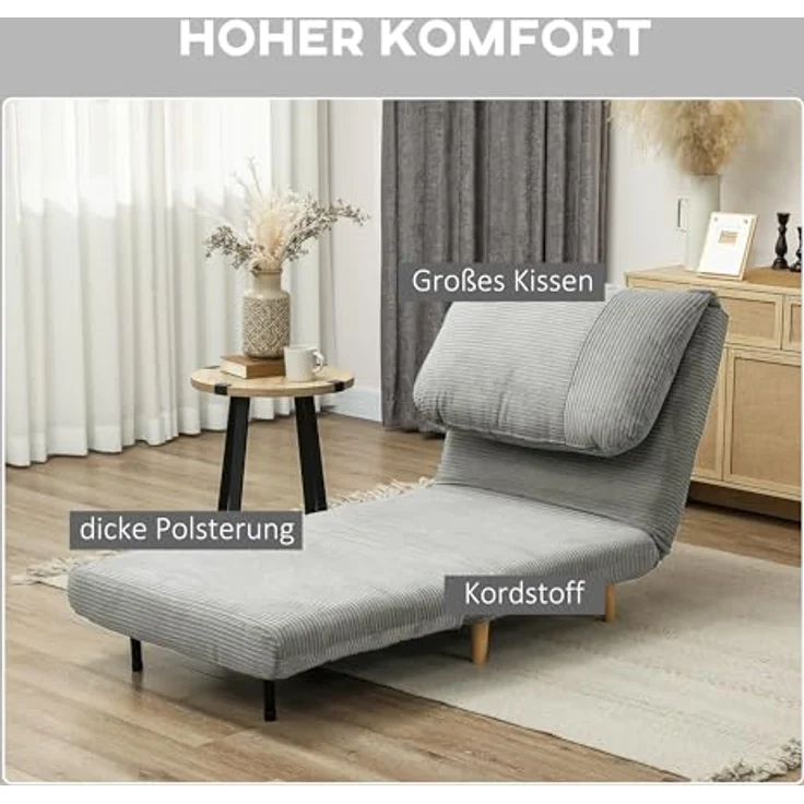 HOMCOM Sessel Verstellbar Klappmatratze Gästebett (Schlafsessel, 1-St, Schlafsofa), für Wohnzimmer, Schlafzimmer, Grau – Bild 7