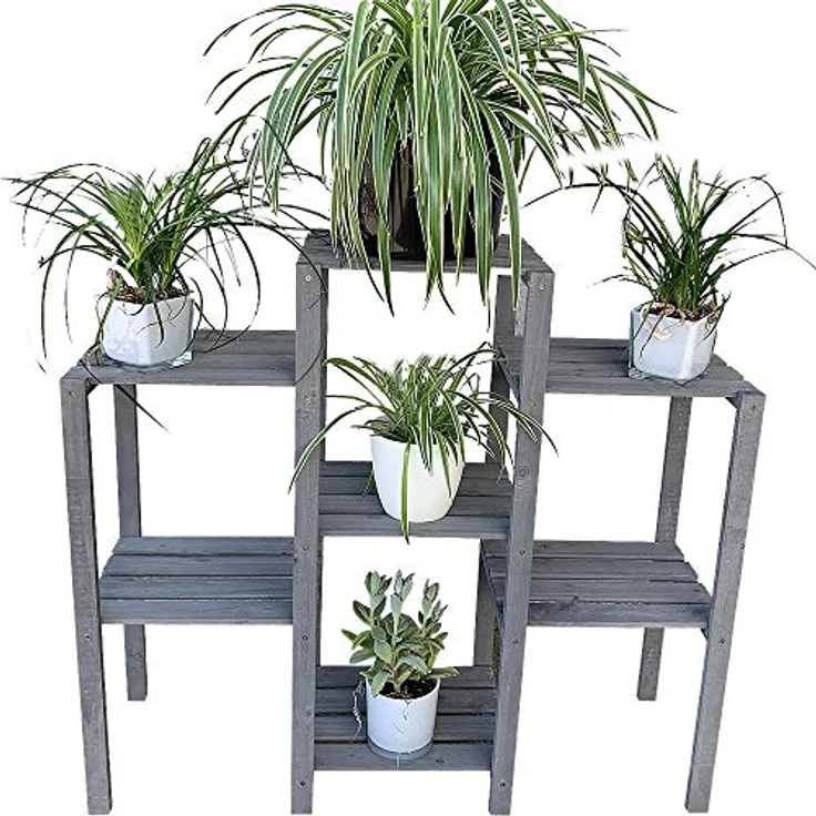 Blumentreppe Blumenregal Blumenpodest Pflanzregal Blumenhocker Standregal grau – Bild 6