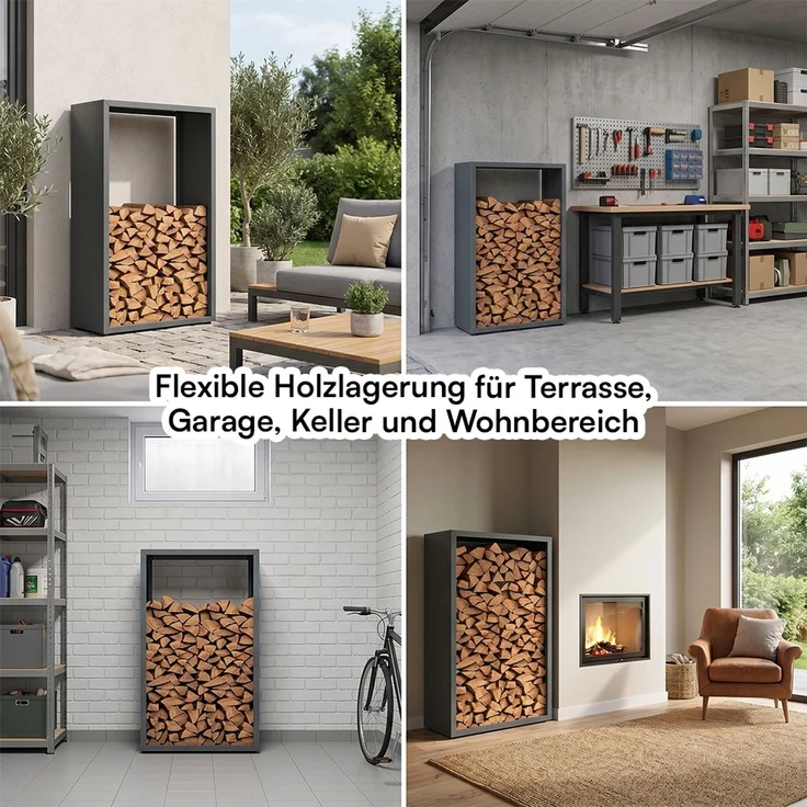 STEELSØN 'Keid' Kaminholzregal 140x90x42,5 cm, Brennholz Regal für innen/außen, rostfrei & wetterfest, stabil aus Metall, anthrazit – Bild 9
