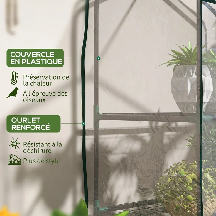MELAYR, Gartenregal für Gewächshaus, 3 Ebenen, Maße 59 x 39 x 127 cm (L x B x H), Transparent – Bild 6