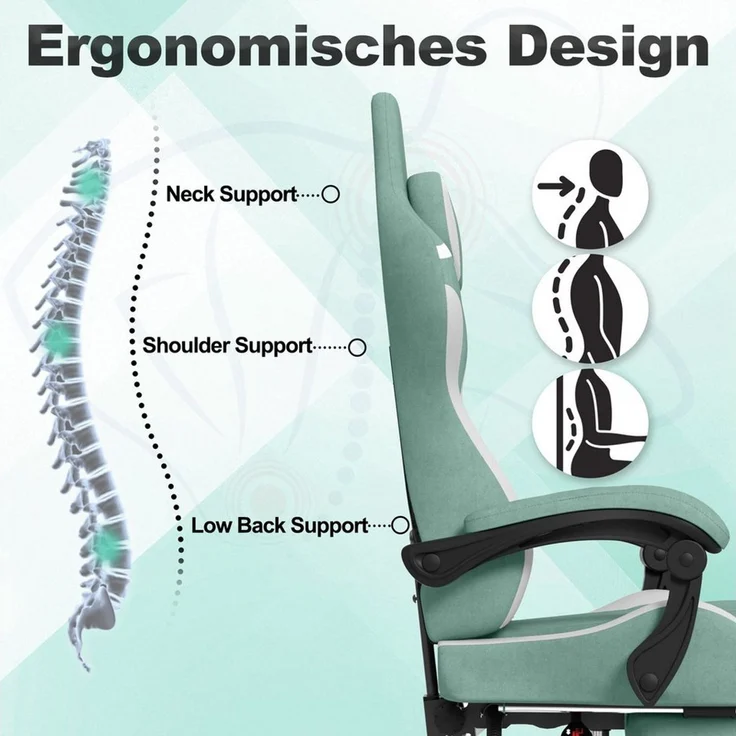 FIVMEN Gaming-Stuhl Racing Ergonomischer Computer-Bürostuhl mit Massage-Lendenkissen, Ausziehbarer Fußstütze Lordosenstütze Kopfstütze, höhenverstellbarer – Bild 3