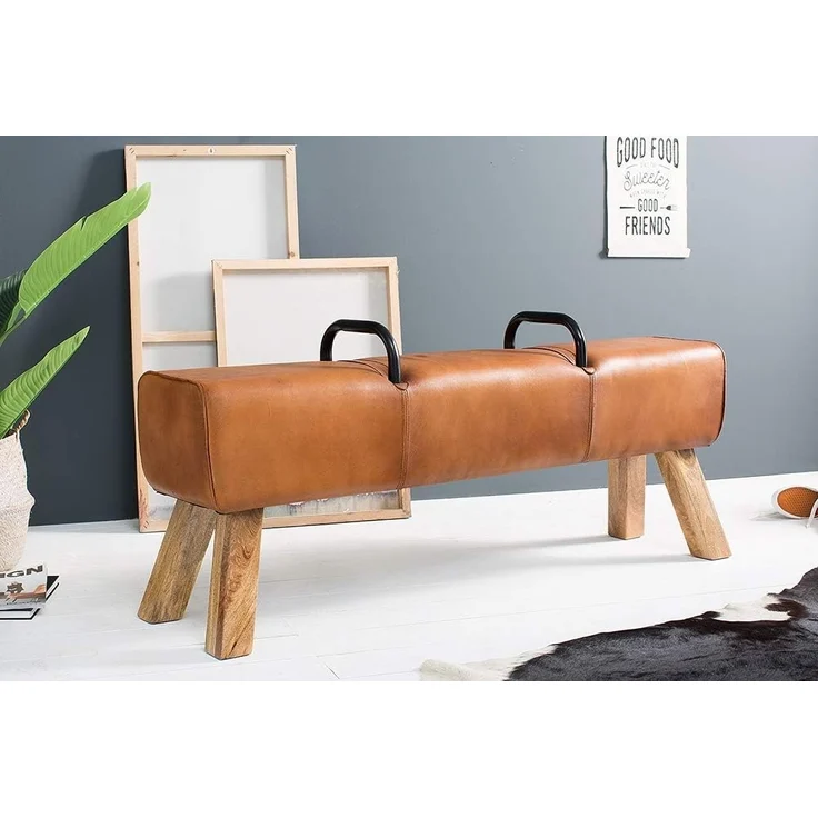 riess-ambiente Sitzbank TURNBOCK 134cm hellbraun, mit Echtleder-Bezug – Bild 2