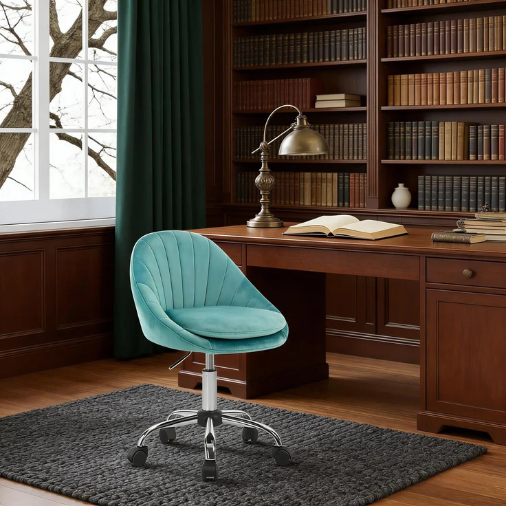 Bürostuhl 52 x 72–82 x 52 cm, höhenverstellbar, 360° drehbar, Samt & Metall, türkis, 1 St. – Bild 3
