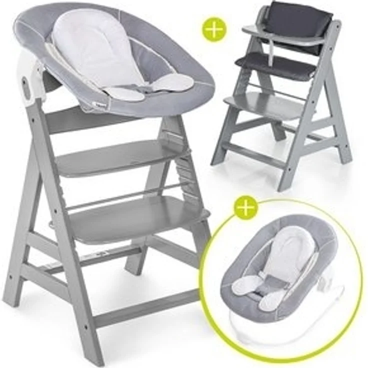 Hauck Hochstuhl Alpha Plus Grau - Newborn Set (Set, 4 St), Holz Babystuhl ab Geburt inkl. Aufsatz für Neugeborene & Sitzpolster – Bild 6
