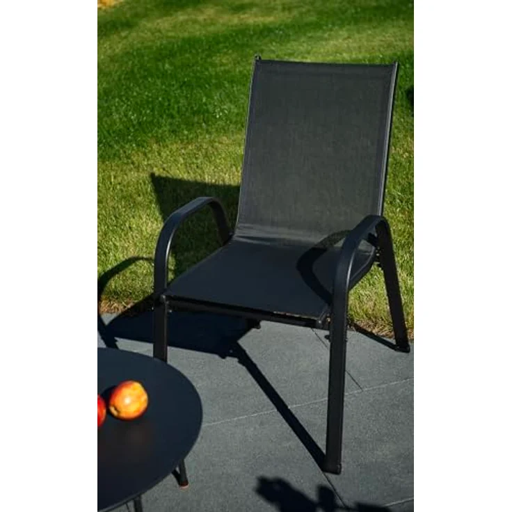 sunnypillow Gartenstuhl Stapelstühle schwarz – Hochlehner Gartenstühle mit Armlehnen, 4er Set Stapelstühle – Bild 8