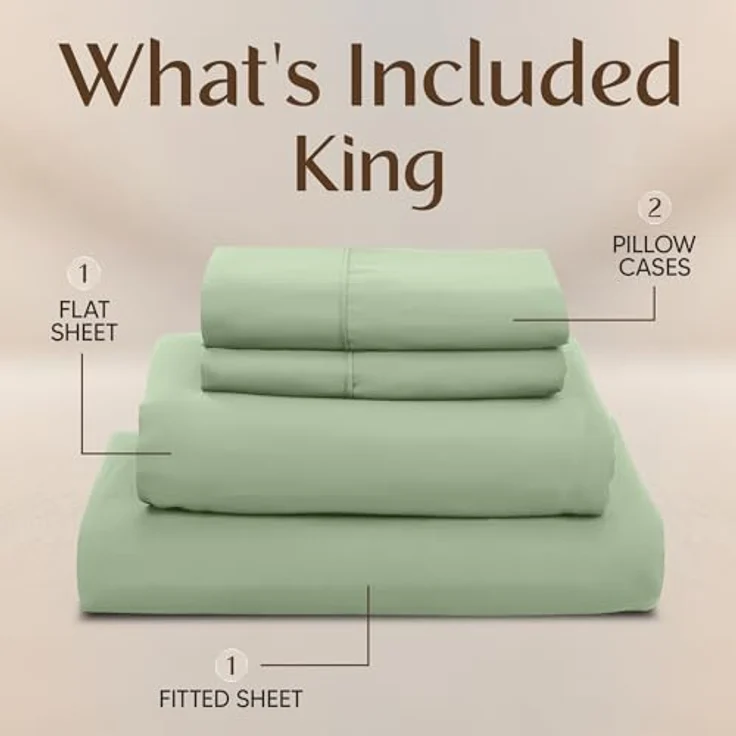 Utopia Bedding Bettwäsche-Set für King-Size-Bett, 4-teilig, gebürstete Mikrofaser, schrumpft und lichtbeständig, pflegeleicht (King-Size-Bett, Salbei) – Bild 4
