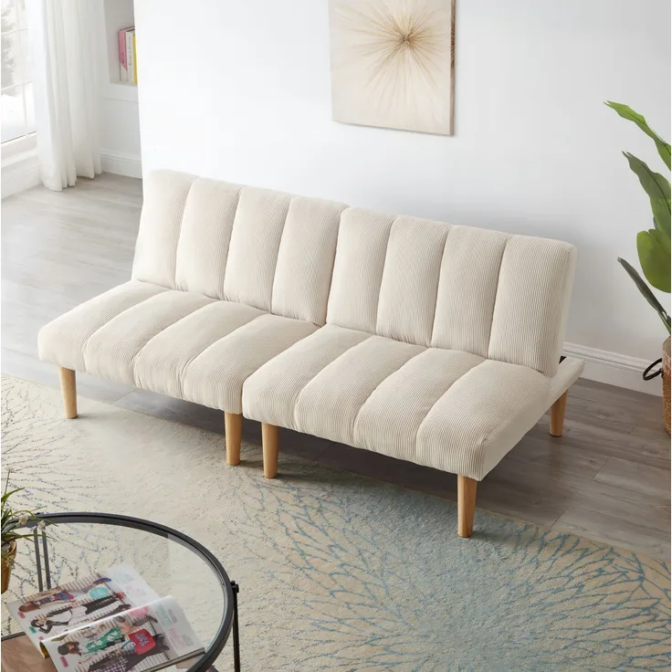 Schlafsofa aus Cord mit 3-fach verstellbarer Rückenlehne, 167x82x72 cm, Beige